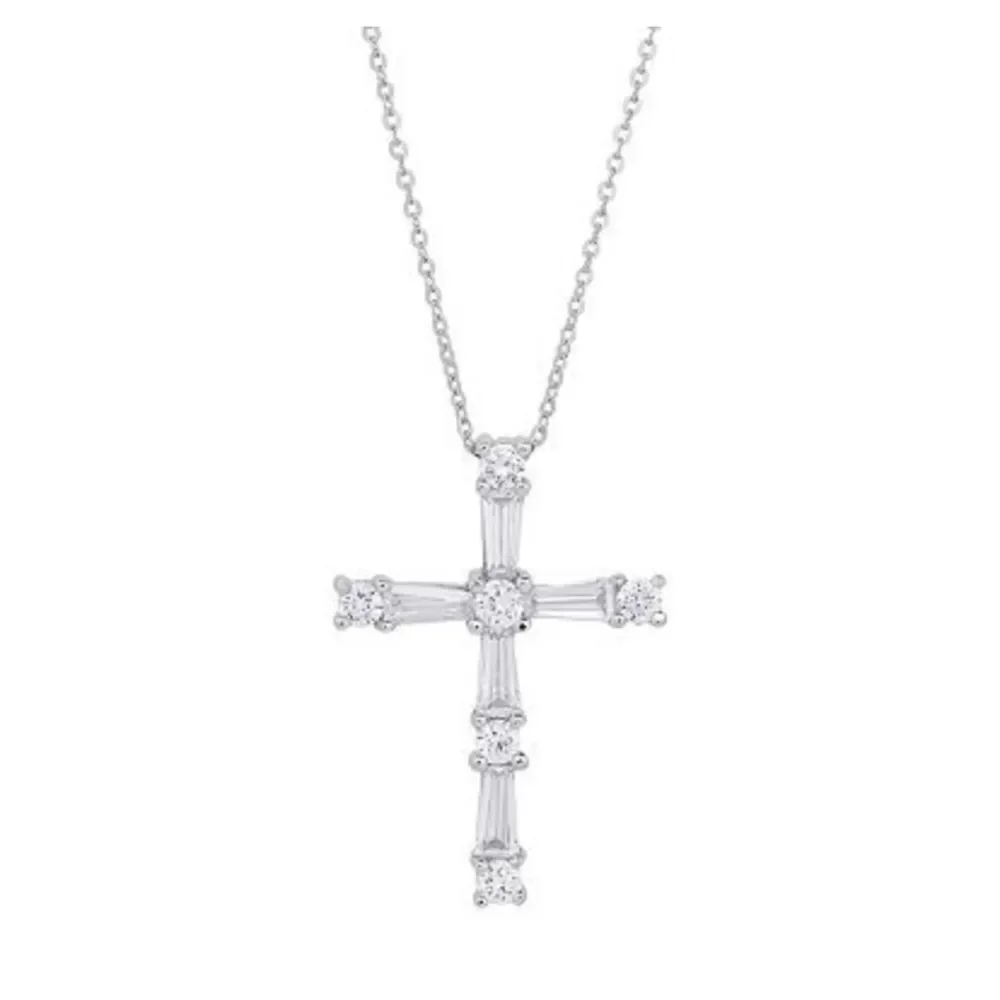 Emotions Sterling Silver Cubic Zirconia Cross Pendant Necklace